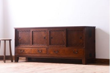 アンティーク家具　大正〜昭和　前面欅材　脚付き!和箪笥ローボード(1)