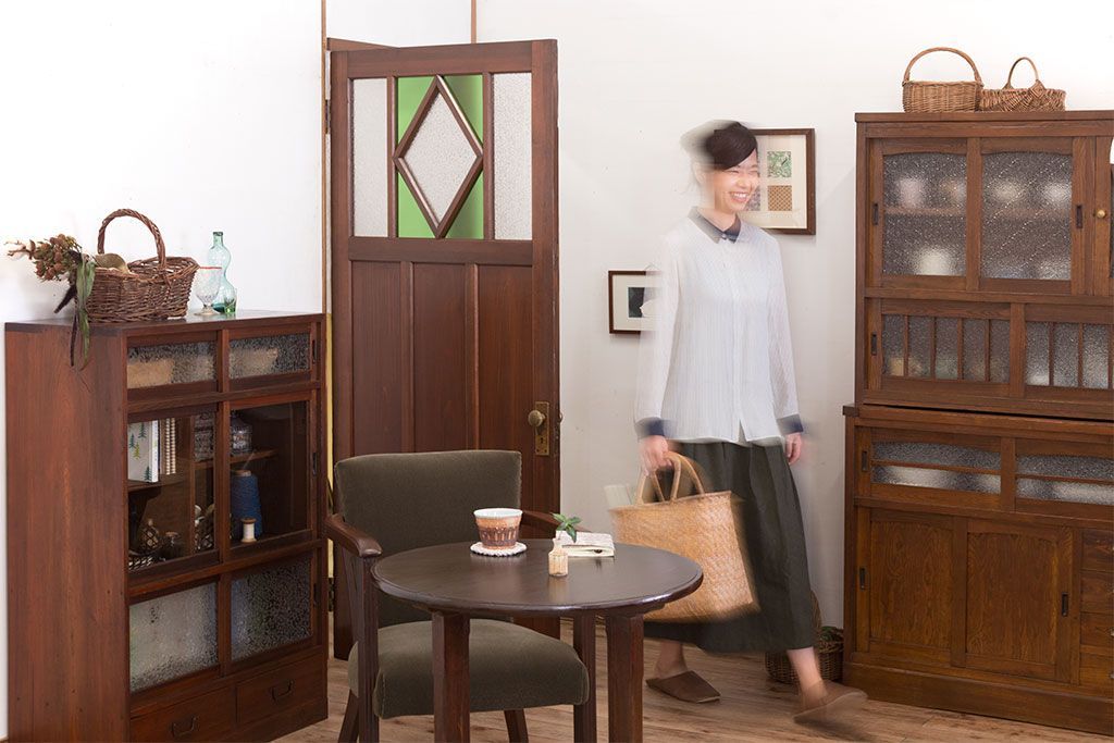 大正ロマン　色ガラス・ダイヤガラス入り!古い木製のドア