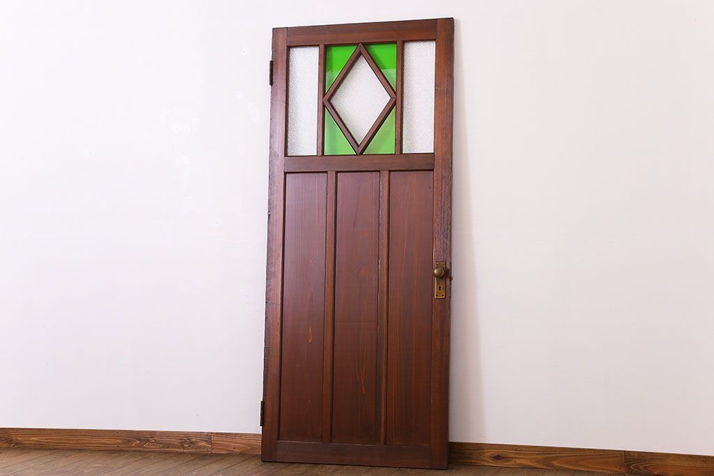 大正ロマン　色ガラス・ダイヤガラス入り!古い木製のドア