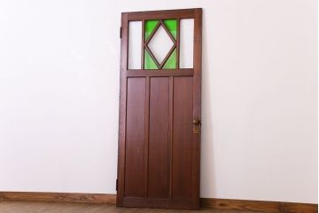 大正ロマン　色ガラス・ダイヤガラス入り!古い木製のドア