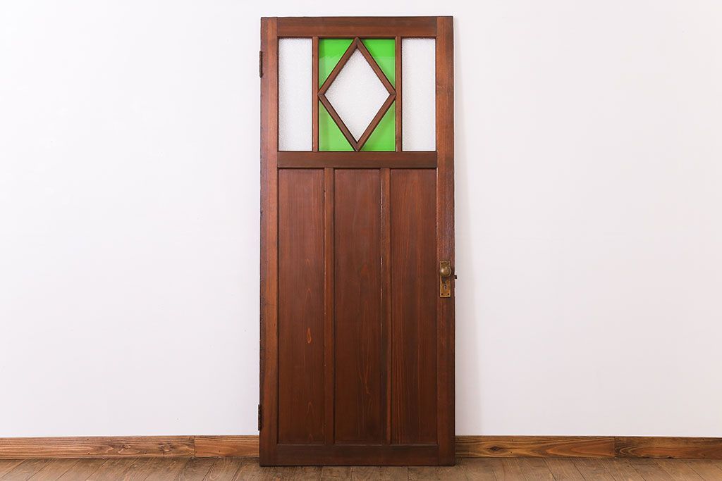 大正ロマン　色ガラス・ダイヤガラス入り!古い木製のドア