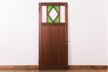 大正ロマン　色ガラス・ダイヤガラス入り!古い木製のドア