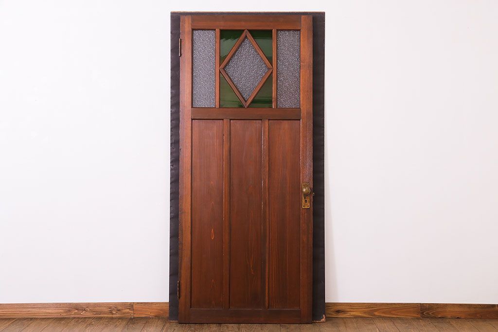 大正ロマン　色ガラス・ダイヤガラス入り!古い木製のドア