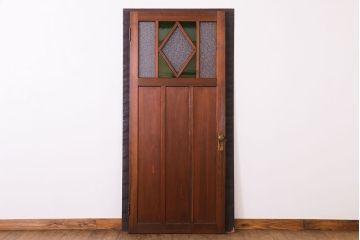 大正ロマン　色ガラス・ダイヤガラス入り!古い木製のドア