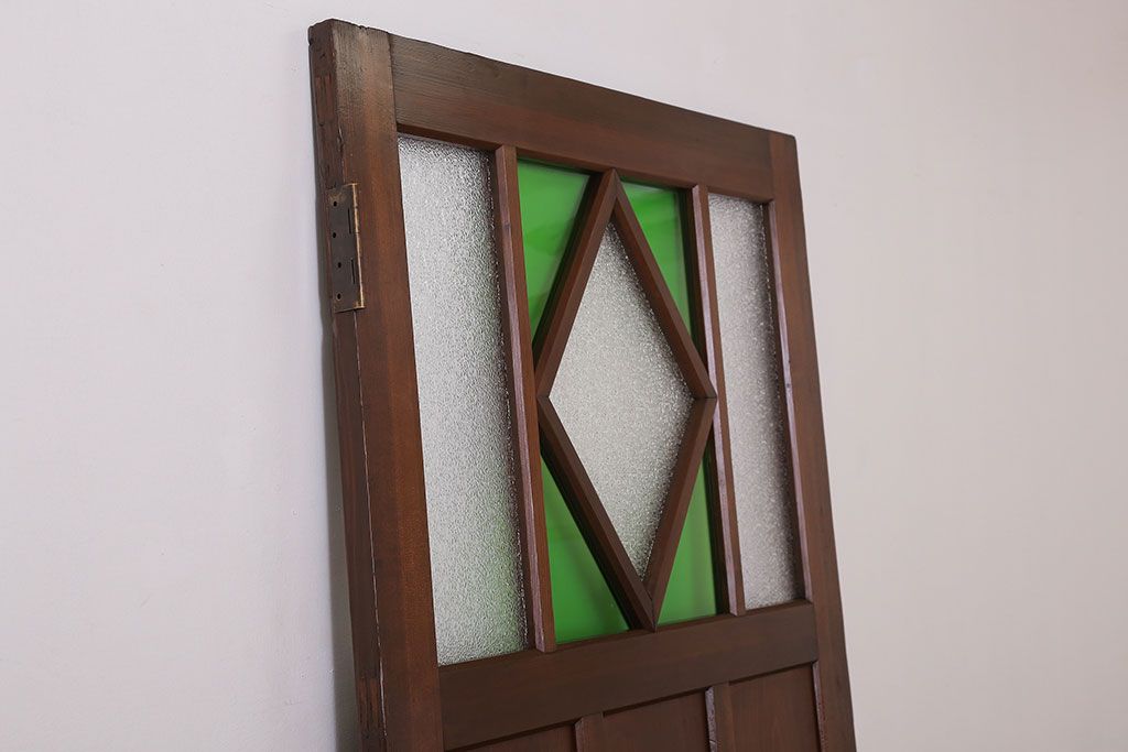 大正ロマン　色ガラス・ダイヤガラス入り!古い木製のドア