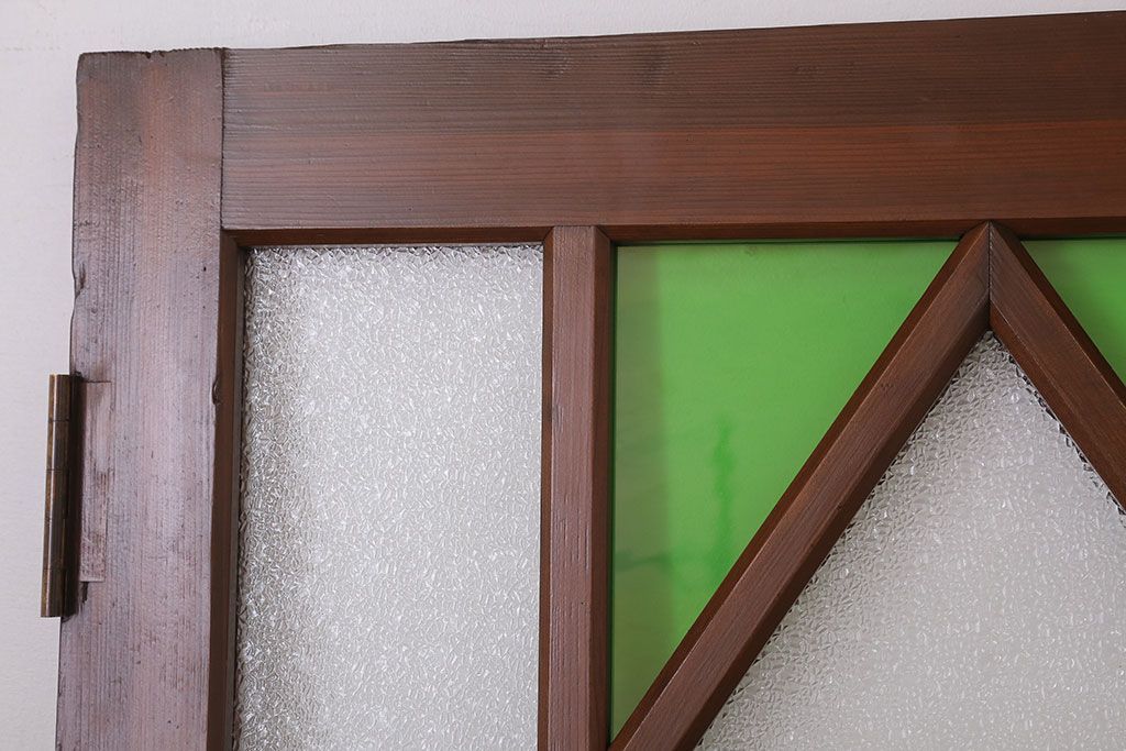 大正ロマン　色ガラス・ダイヤガラス入り!古い木製のドア