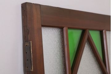 大正ロマン　色ガラス・ダイヤガラス入り!古い木製のドア