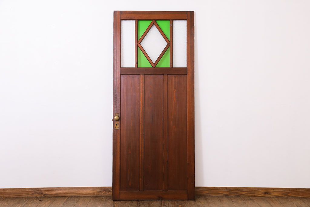 大正ロマン　色ガラス・ダイヤガラス入り!古い木製のドア