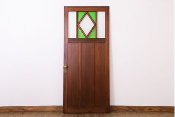 大正ロマン　色ガラス・ダイヤガラス入り!古い木製のドア