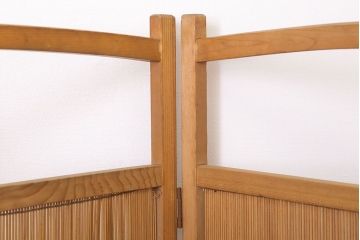古民具・骨董　古い木味の折り畳み式パーテーション(四連屏風衝立て)(3)