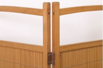 古民具・骨董　古い木味の折り畳み式パーテーション(四連屏風衝立て)(3)