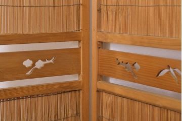 古民具・骨董　古い木味の折り畳み式パーテーション(四連屏風衝立て)(3)