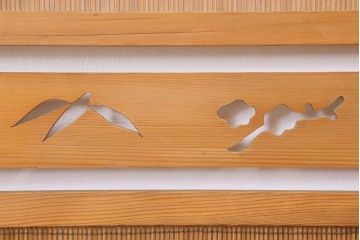 古民具・骨董　古い木味の折り畳み式パーテーション(四連屏風衝立て)(3)