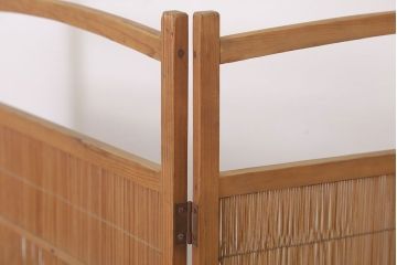 古民具・骨董　古い木味の折り畳み式パーテーション(四連屏風衝立て)(3)