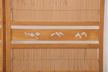 古民具・骨董　古い木味の折り畳み式パーテーション(四連屏風衝立て)(3)