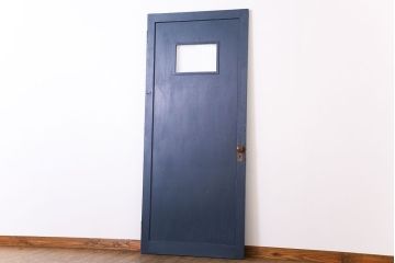 【S様ご成約分】銀モールガラス入りのレトロなネイビーペイントアンティークドア