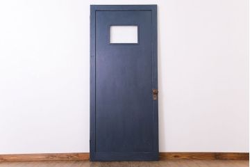 【S様ご成約分】銀モールガラス入りのレトロなネイビーペイントアンティークドア