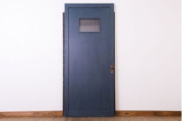 【S様ご成約分】銀モールガラス入りのレトロなネイビーペイントアンティークドア