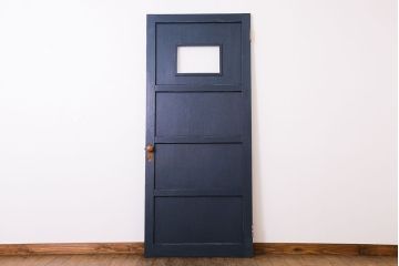 【S様ご成約分】銀モールガラス入りのレトロなネイビーペイントアンティークドア