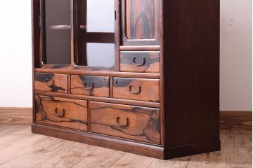 アンティーク家具　黒柿材!古い木製のアンティーク茶箪笥(茶棚・収納棚)
