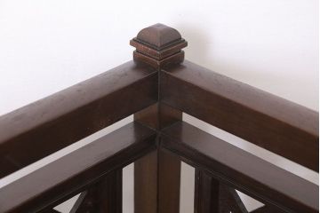 アンティーク家具　大正ロマン　ナラ材製　透かし彫りが美しい和製アンティークコーナーソファ(3)