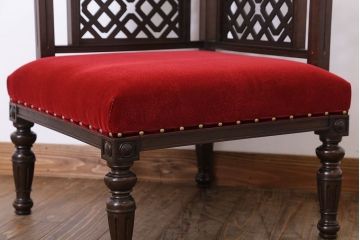 アンティーク家具　大正ロマン　ナラ材製　透かし彫りが美しい和製アンティークコーナーソファ(3)