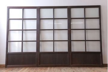 和製アンティーク　ダイヤガラス入り!古い木の上質なガラス戸3枚セット