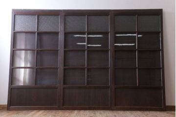 和製アンティーク　ダイヤガラス入り!古い木の上質なガラス戸3枚セット