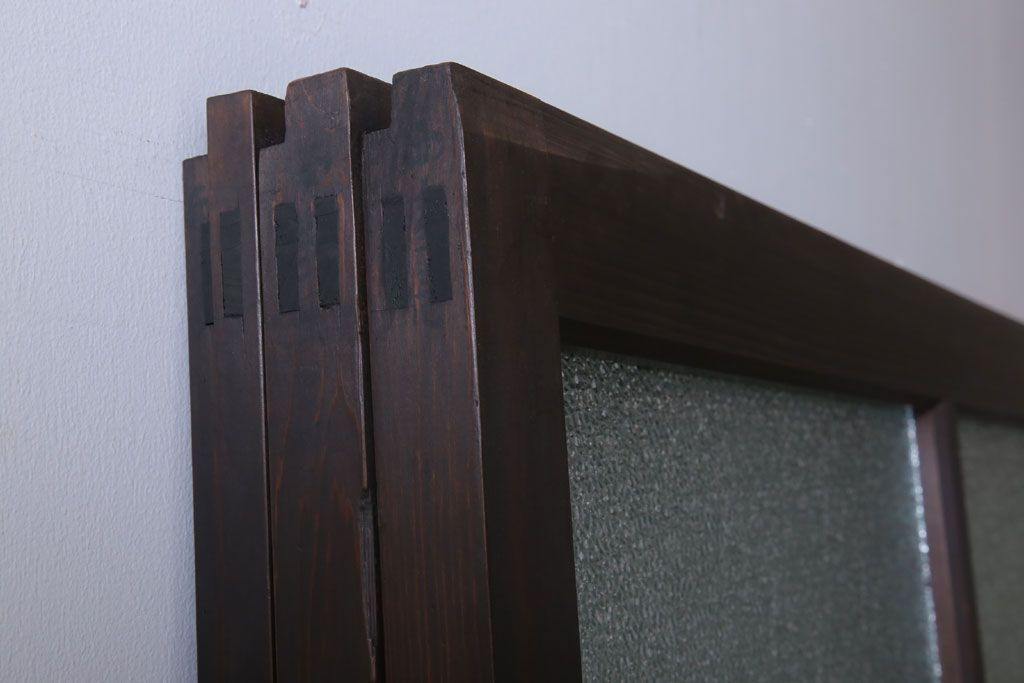 和製アンティーク　ダイヤガラス入り!古い木の上質なガラス戸3枚セット