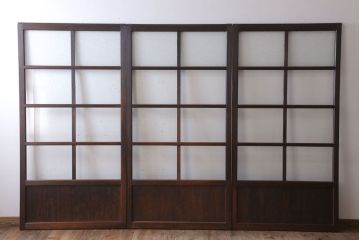 和製アンティーク　ダイヤガラス入り!古い木の上質なガラス戸3枚セット