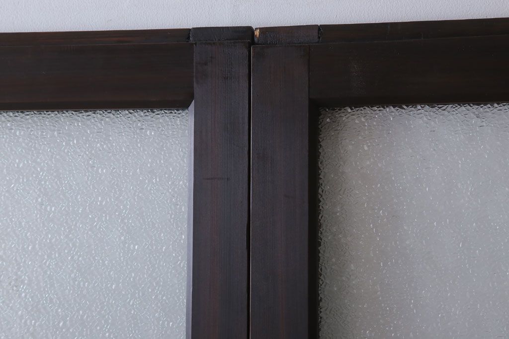 和製アンティーク　ダイヤガラス入り!古い木の上質なガラス戸3枚セット