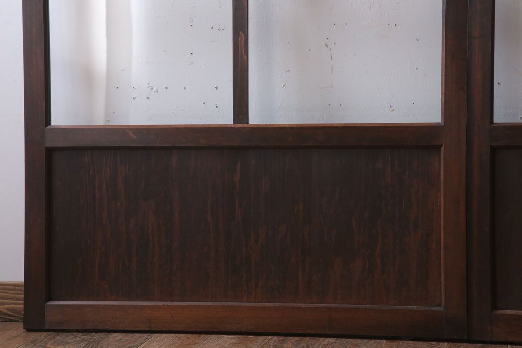 和製アンティーク　ダイヤガラス入り!古い木の上質なガラス戸3枚セット