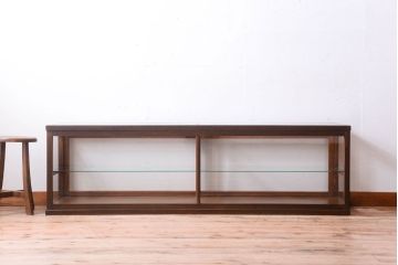アンティーク家具　和製アンティーク　古い木製の背の低いガラスケース(ローボード)(2)