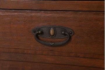 アンティーク家具　ナラ材製　結霜ガラス入り!小振りな和製アンティーク収納棚