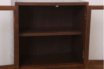 アンティーク家具　ナラ材製　結霜ガラス入り!小振りな和製アンティーク収納棚