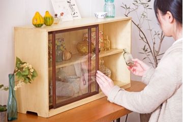 アンティーク家具　薄型で小ぶりなアンティークペイント収納棚(戸棚)