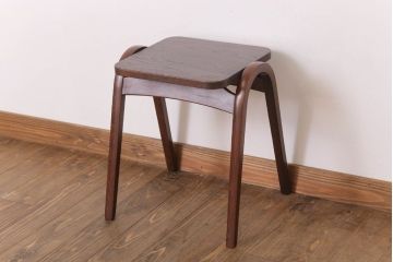 中古　秋田木工　栗材座面のリメイク品　おしゃれな曲げ木スツール(3)