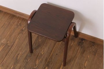 中古　秋田木工　栗材座面のリメイク品　おしゃれな曲げ木スツール(3)