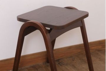 中古　秋田木工　栗材座面のリメイク品　おしゃれな曲げ木スツール(3)