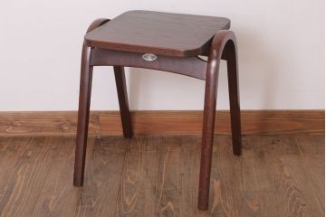 中古　秋田木工　栗材座面のリメイク品　おしゃれな曲げ木スツール(3)