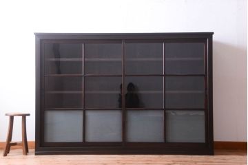 アンティーク家具　古民具・骨董　明治〜大正期　大ぶりでモダンなガラス戸収納棚