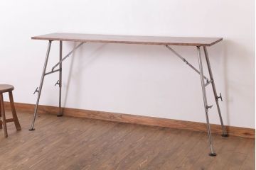 【O様ご成約分】ラフジュ工房オリジナル　鉄脚　ウォールナット材製折りたたみテーブル(作業台)