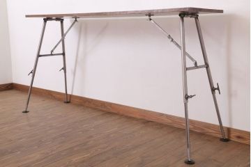 【O様ご成約分】ラフジュ工房オリジナル　鉄脚　ウォールナット材製折りたたみテーブル(作業台)