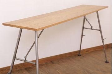 ラフジュ工房オリジナル　鉄脚　ナラ材製折りたたみテーブル(作業台)