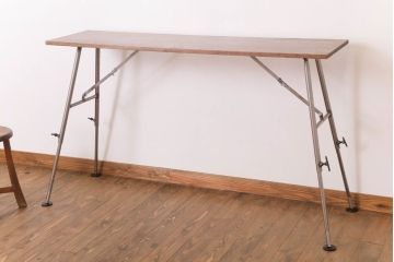 ラフジュ工房オリジナル　鉄脚　ウォールナット材製折りたたみテーブル(作業台)
