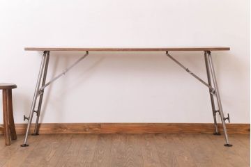 ラフジュ工房オリジナル　鉄脚　ウォールナット材製折りたたみテーブル(作業台)