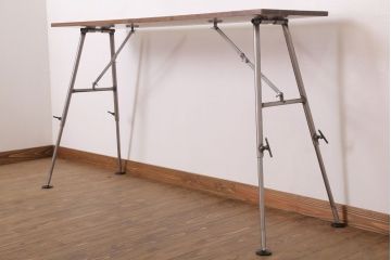 ラフジュ工房オリジナル　鉄脚　ウォールナット材製折りたたみテーブル(作業台)