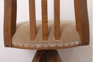 レトロ家具　ブナ材製!クッション座面　レトロな背もたれ付回転イス
