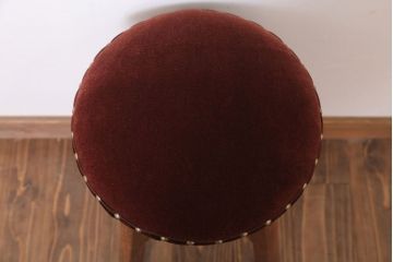 アンティーク家具　古い木製のクッション座面のアンティーク丸スツール(1)