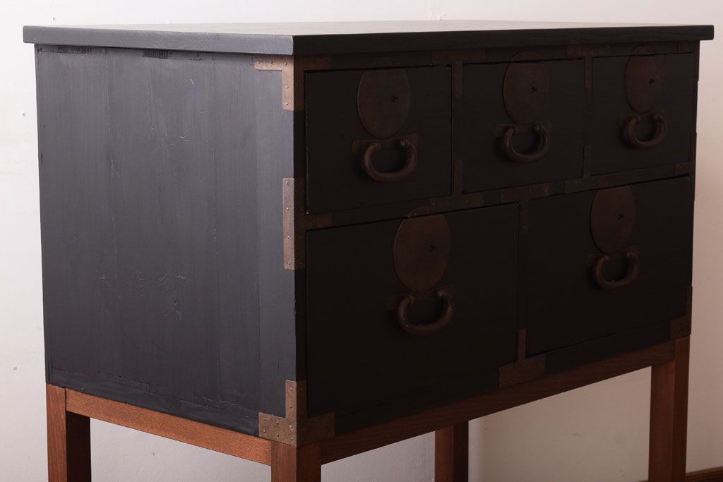 丸金具付き　リメイク品　アンティークのペイントサイドテーブル